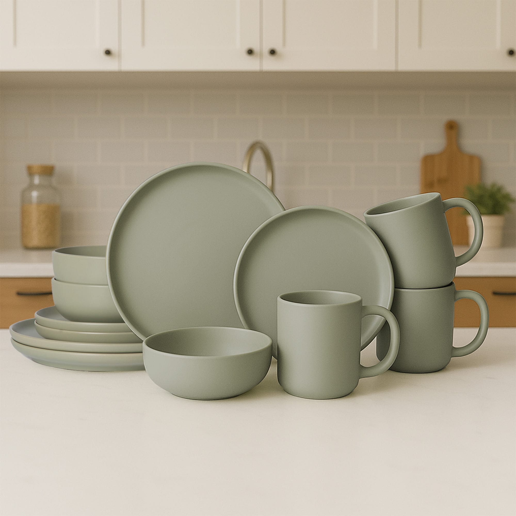 12-Piece Stoneware Dinnerware Sets With Mugs | Microwave & Dishwasher Safe | Non-Toxic Dinner Plates Bowls Set | Stackable Matte Glaze Kitchenware For 3_voghion.com